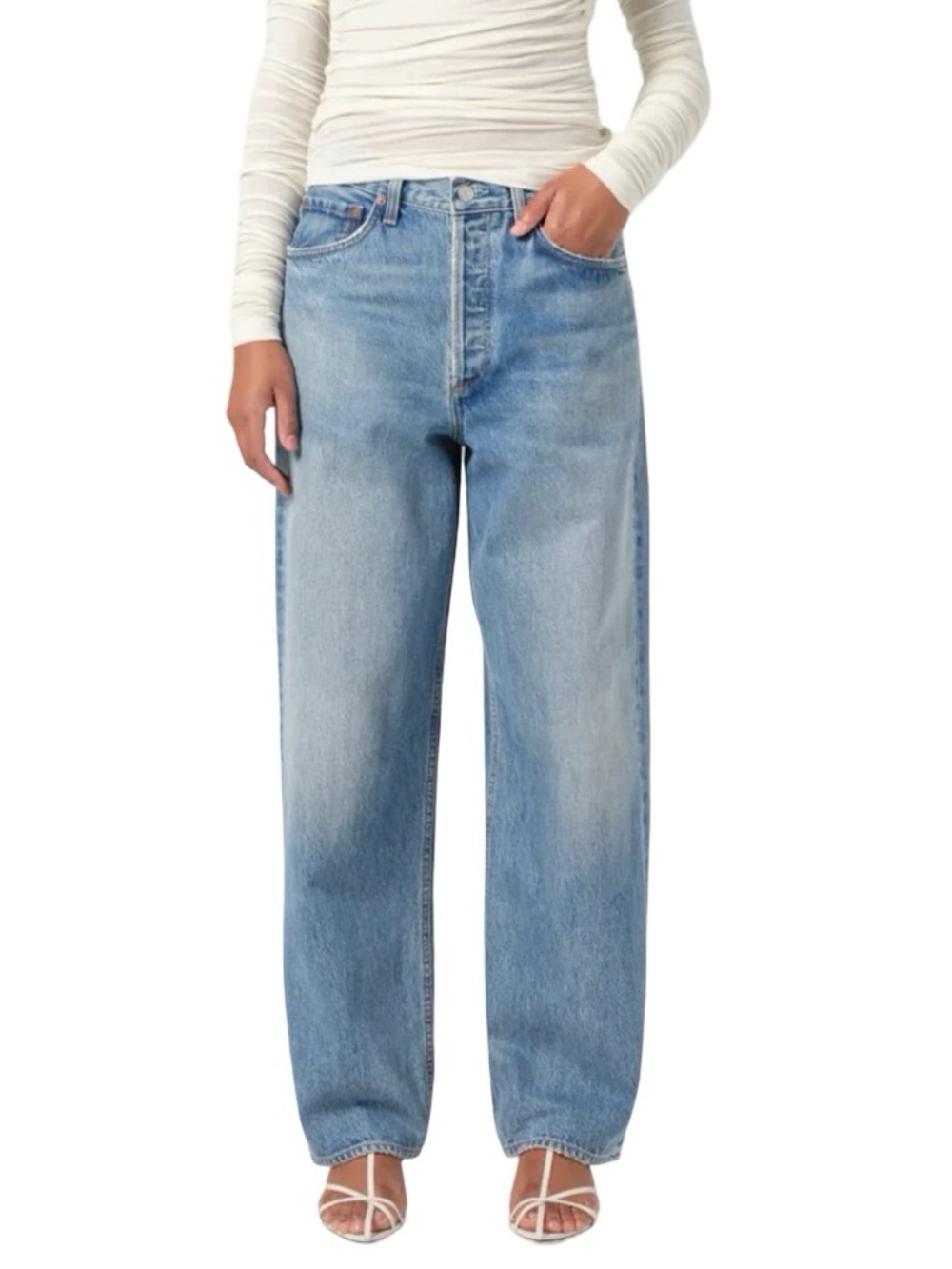 AGOLDE Henson Mid-Rise Relaxed Leg Denim Jeans Intuition Mid-Blue Wash Size 28